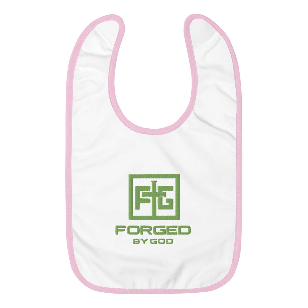 Pink & Green Embroidered Baby Bib