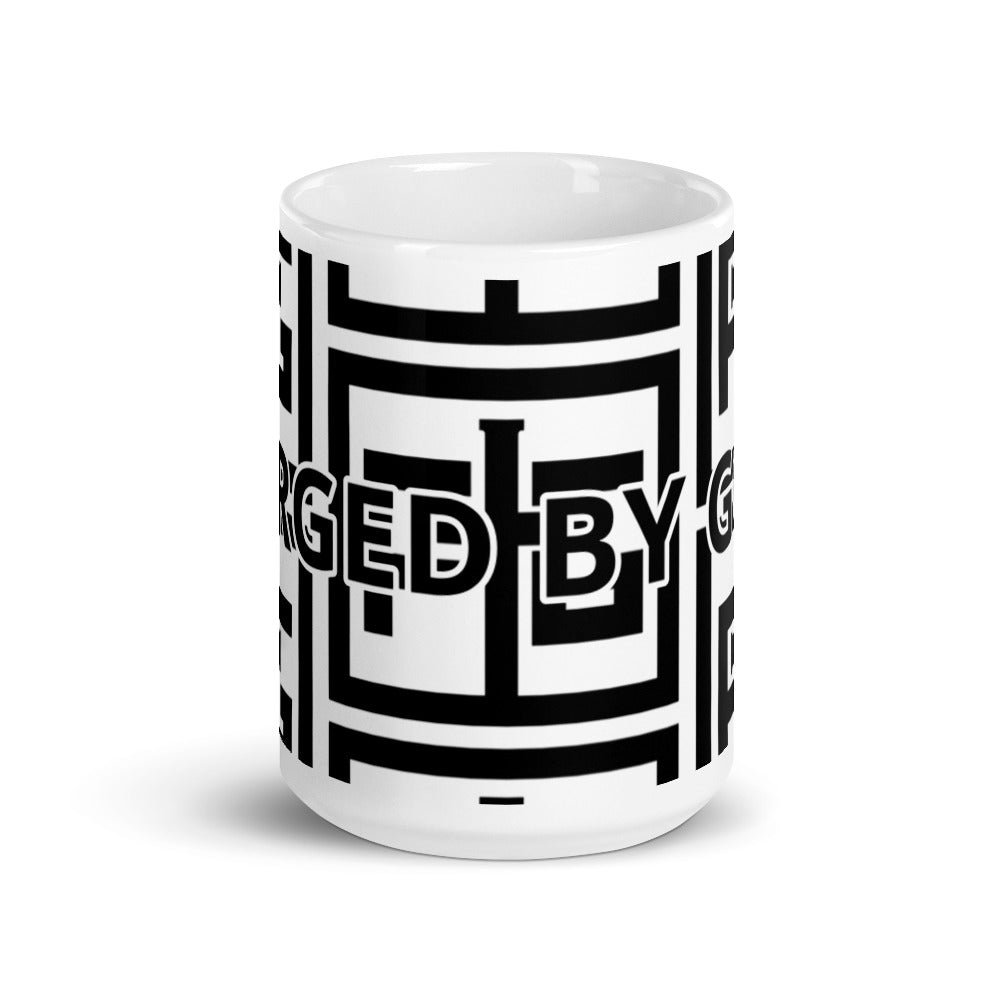 Forged By God Black & White glossy mug