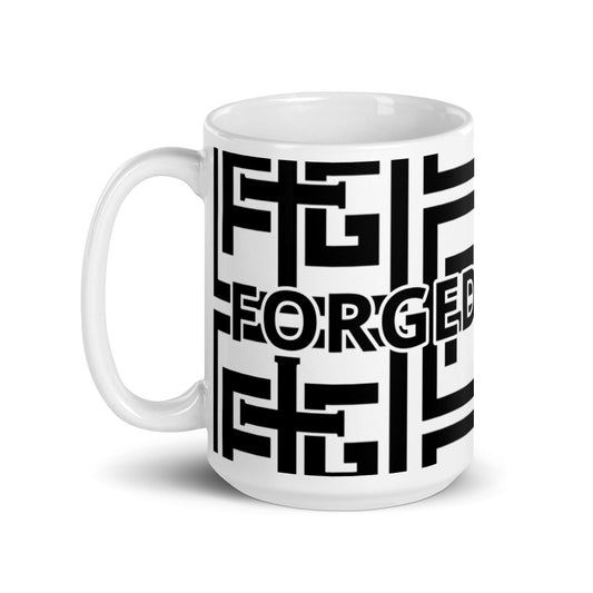 Forged By God Black & White glossy mug